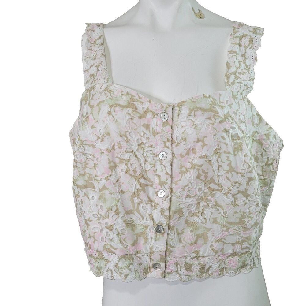 NEW And now This Large crop top lace flower button women juniors open